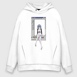 Толстовка оверсайз мужская Аянами Рей в paint окне, цвет: белый
