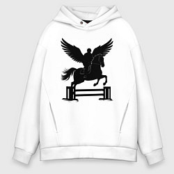 Толстовка оверсайз мужская Конный спорт с крыльями, цвет: белый