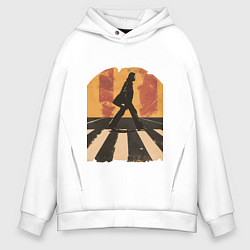 Толстовка оверсайз мужская Пешеходный переход поп-арт ретро 1970-е на закате, цвет: белый