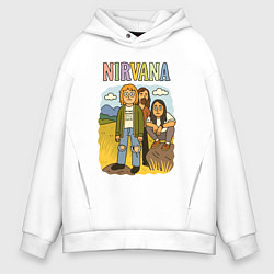 Толстовка оверсайз мужская Nirvana мультяшный стиль, цвет: белый