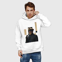 Толстовка оверсайз мужская Мужчина капитан с трубкой поп-арт ретро 1970-е, цвет: белый — фото 2