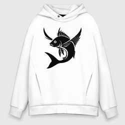 Толстовка оверсайз мужская Рыба с крыльями, цвет: белый