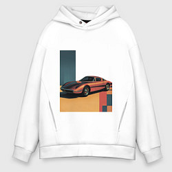 Толстовка оверсайз мужская Ретрофутуризм спорткар поп-арт 1970-е, цвет: белый