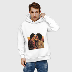 Толстовка оверсайз мужская Поцелуй поп-арт диско 1970-е, цвет: белый — фото 2