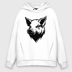 Толстовка оверсайз мужская Свиная голова, цвет: белый