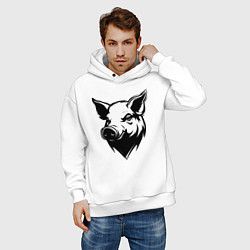 Толстовка оверсайз мужская Свиная голова, цвет: белый — фото 2