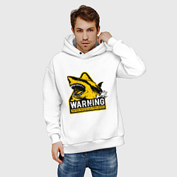 Толстовка оверсайз мужская Предупреждающий знак - опасно акулы, цвет: белый — фото 2