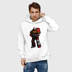Толстовка оверсайз мужская Космический десантник в красных тонах, цвет: белый — фото 2