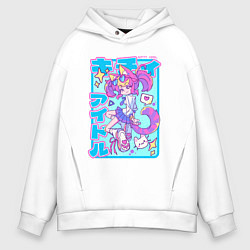 Толстовка оверсайз мужская Аниме айдол - девочка-кошка - y2k Kawaii girl, цвет: белый
