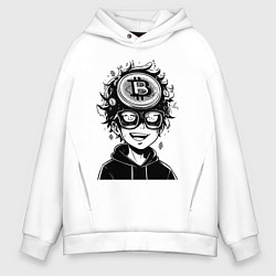 Толстовка оверсайз мужская Аниме биткоин, цвет: белый