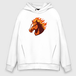 Толстовка оверсайз мужская Лошадь с огненной гривой, цвет: белый