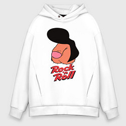 Толстовка оверсайз мужская Логотип rock n roll мем, цвет: белый