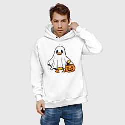 Толстовка оверсайз мужская Утенок в костюме приведения - Хэллоуин, цвет: белый — фото 2