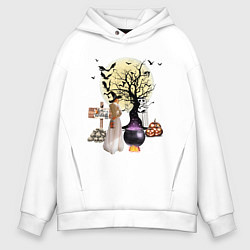 Толстовка оверсайз мужская Полнолуние в Хэллуин, цвет: белый