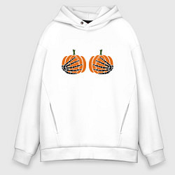 Толстовка оверсайз мужская Хэллоуин Тыквы на груди, цвет: белый