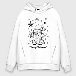 Толстовка оверсайз мужская Новый год - гном, цвет: белый