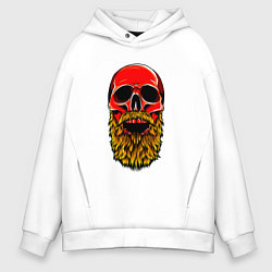Толстовка оверсайз мужская Красный череп с бородой, цвет: белый