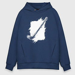 Толстовка оверсайз мужская Хоккейная клюшка в квадрате, цвет: тёмно-синий