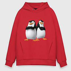Толстовка оверсайз мужская Пингвины Мадагаскара, цвет: красный