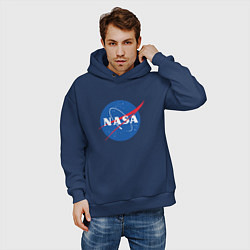 Толстовка оверсайз мужская NASA: Logo цвета тёмно-синий — фото 2