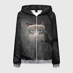 Толстовка 3D на молнии мужская Grumpy Cat, цвет: 3D-меланж