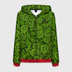 Толстовка 3D на молнии мужская Тропические листья, цвет: 3D-красный