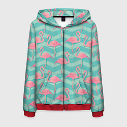 Толстовка 3D на молнии мужская Flamingo Pattern, цвет: 3D-красный