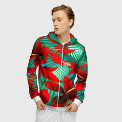 Толстовка 3D на молнии мужская Red Flower, цвет: 3D-белый — фото 2