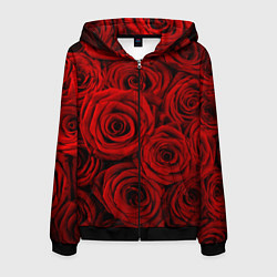Толстовка 3D на молнии мужская Красные розы, цвет: 3D-черный