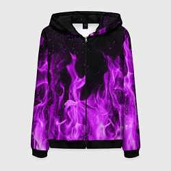 Толстовка 3D на молнии мужская Фиолетовый огонь, цвет: 3D-черный