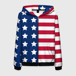 Толстовка 3D на молнии мужская USA Flag, цвет: 3D-черный