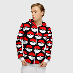 Толстовка 3D на молнии мужская Pokeball Pattern, цвет: 3D-белый — фото 2