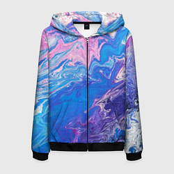 Толстовка 3D на молнии мужская Tie-Dye Blue & Violet, цвет: 3D-черный