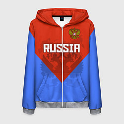 Толстовка 3D на молнии мужская Russia Red & Blue, цвет: 3D-меланж