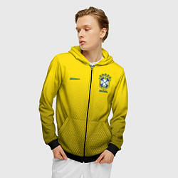 Толстовка 3D на молнии мужская Brazil Team: WC 2018, цвет: 3D-черный — фото 2