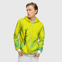 Толстовка 3D на молнии мужская Cyberpunk 2077: Yellow, цвет: 3D-белый — фото 2