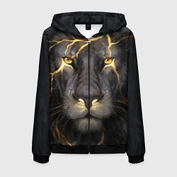 Толстовка 3D на молнии мужская Лев с молнией, цвет: 3D-черный