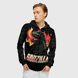 Толстовка 3D на молнии мужская Flame Godzilla, цвет: 3D-черный — фото 2