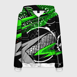 Толстовка 3D на молнии мужская Black and green corners, цвет: 3D-белый
