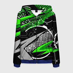 Толстовка 3D на молнии мужская Black and green corners, цвет: 3D-синий