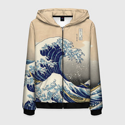 Толстовка 3D на молнии мужская Kanagawa Wave Art, цвет: 3D-черный