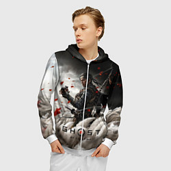 Толстовка 3D на молнии мужская Ghost of Tsushima, цвет: 3D-белый — фото 2