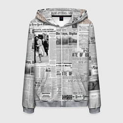 Толстовка 3D на молнии мужская Газета Newspaper, цвет: 3D-меланж