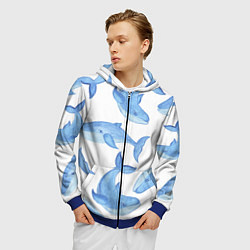 Толстовка 3D на молнии мужская Косяк китов, цвет: 3D-синий — фото 2