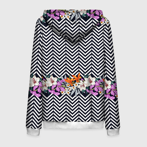 Мужская толстовка на молнии Тропически цветы с орнаментом / 3D-Белый – фото 2