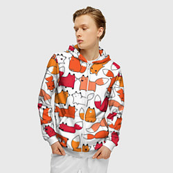Толстовка 3D на молнии мужская Милые лисы, цвет: 3D-белый — фото 2