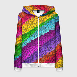 Толстовка 3D на молнии мужская Яркая мозаика радуга диагональ, цвет: 3D-белый
