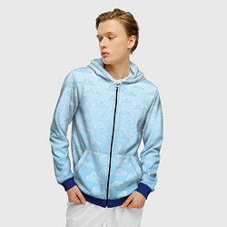 Толстовка 3D на молнии мужская Очень светлые голубые облака, цвет: 3D-синий — фото 2