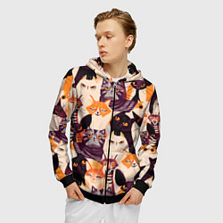 Толстовка 3D на молнии мужская КОТИКИ, цвет: 3D-черный — фото 2