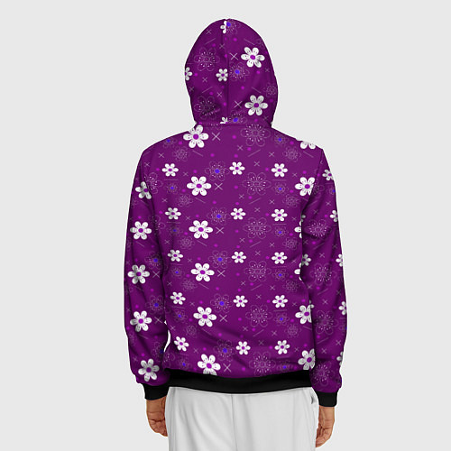 Мужская толстовка на молнии Узор цветы на фиолетовом фоне / 3D-Черный – фото 4